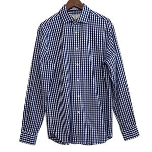 Todd Snyder Blue and White Checkered Dress Shirt 100% Cotton (Size M)
